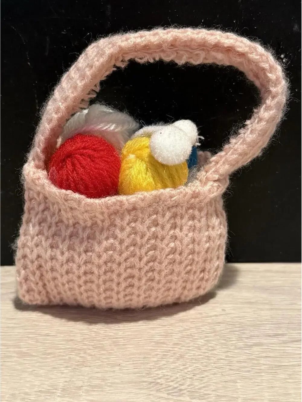 Crocheted 4”‎ Mini Knitting Basket With Balls of Yarn - Handmade